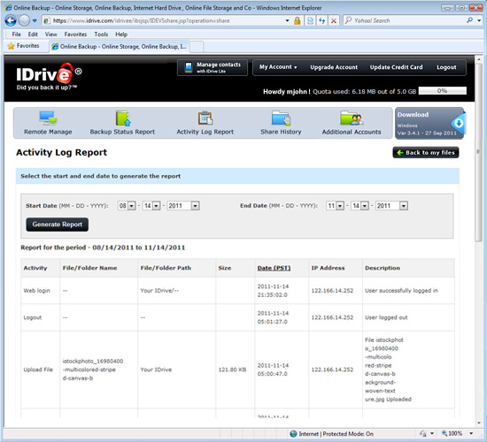 Activity Log Report