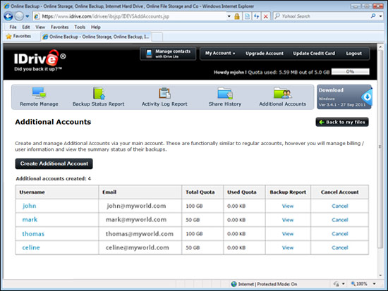 IDrive Additional Accounts
