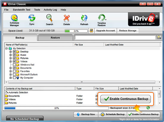 Enable Continuous Backup