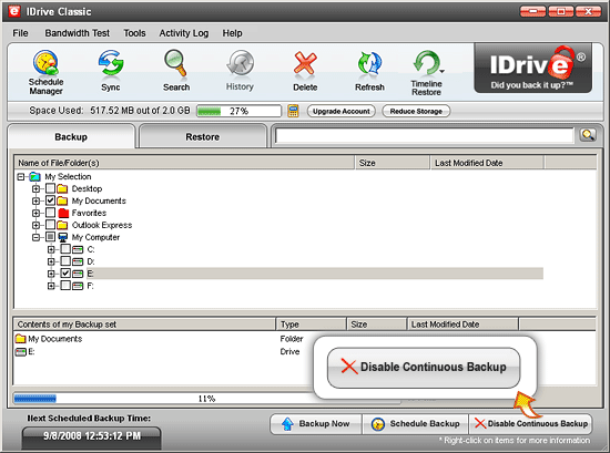 Disable Continuous Backup