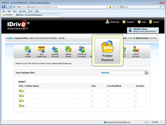IDrive Web Access and Account Management