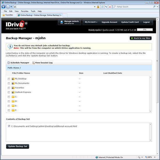 Web-based online backup management