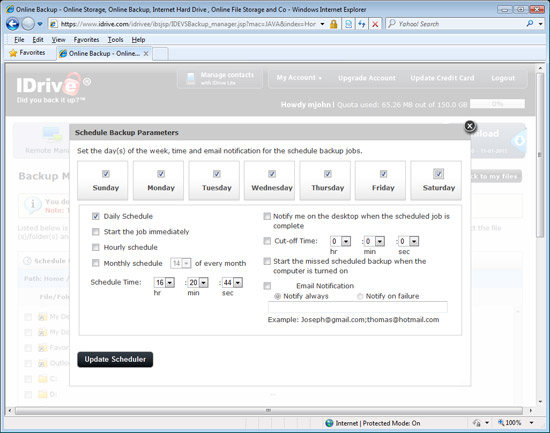 Web-based online backup management