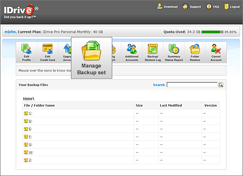 Web-based online backup management