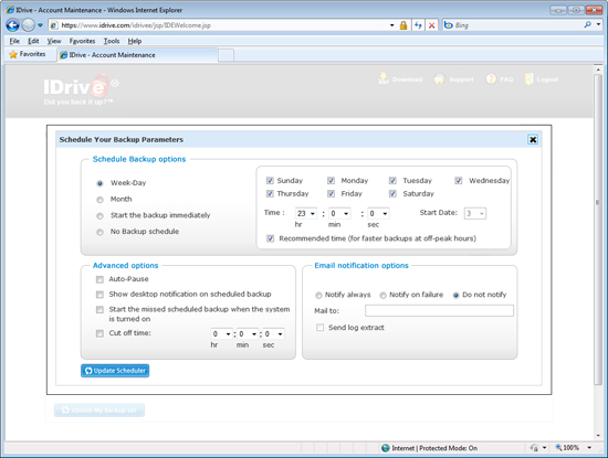 Web-based online backup management