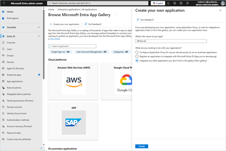 Create your own application seçeneğine tıklayın