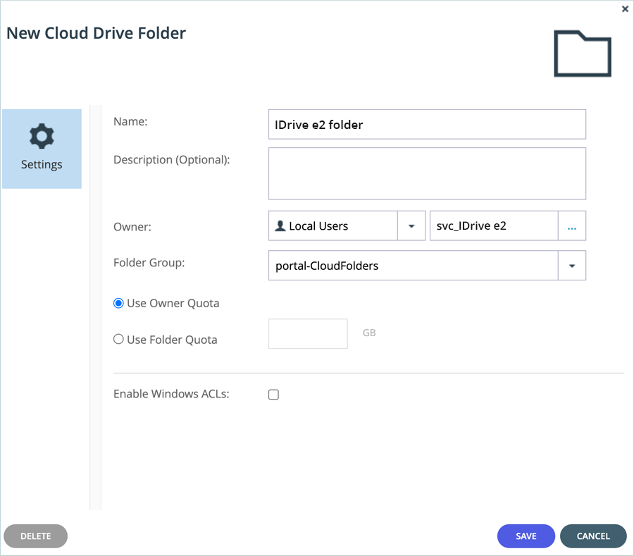 Enter folder name, select owner and folder group, then click Save