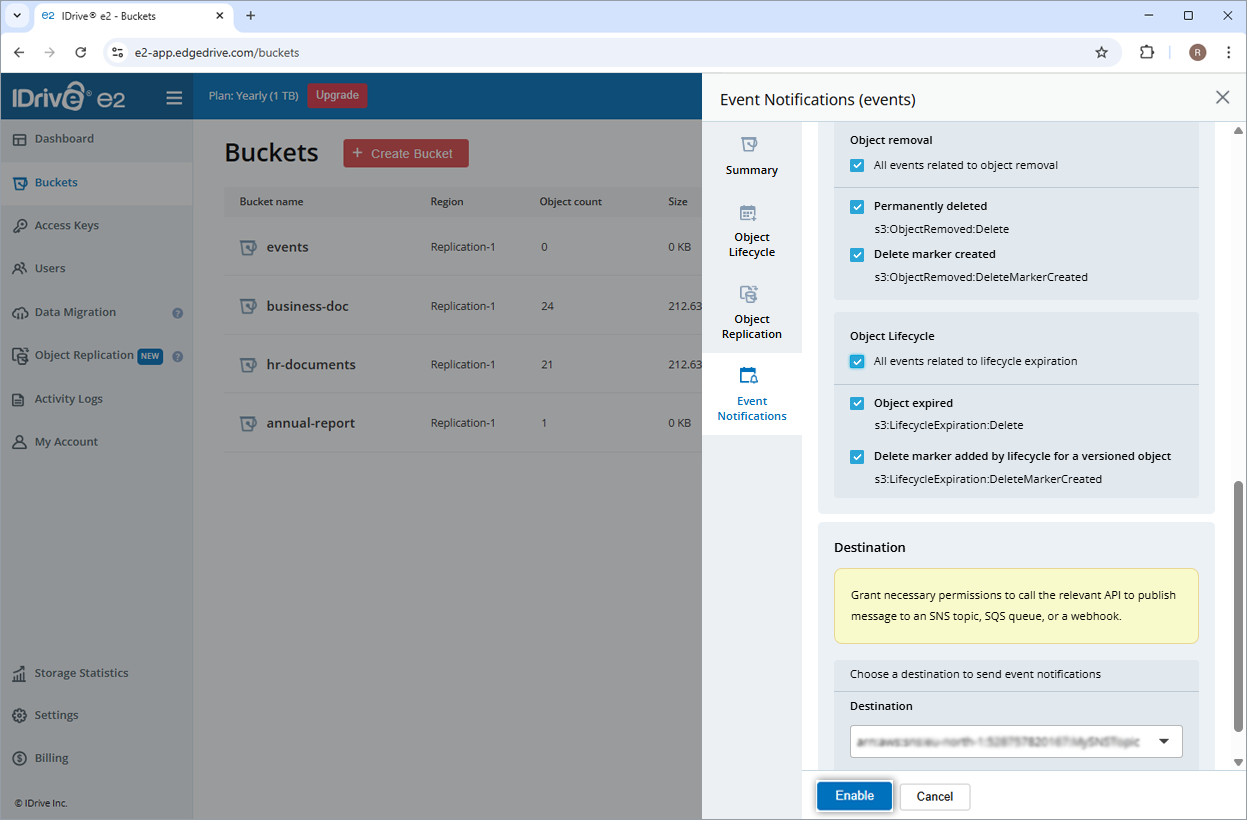Bucket olay bildirimleri ekleyin
