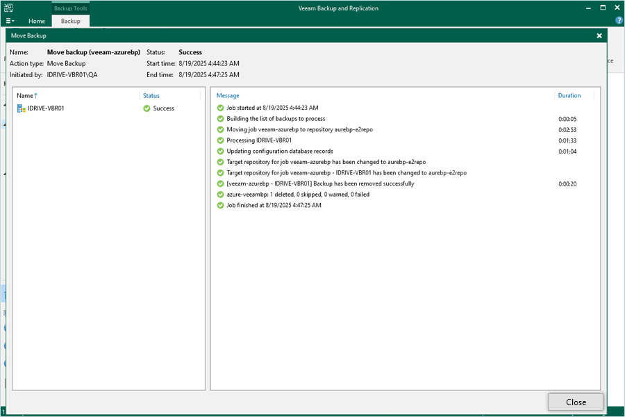 Migrate Veeam guide - Migration complete screen