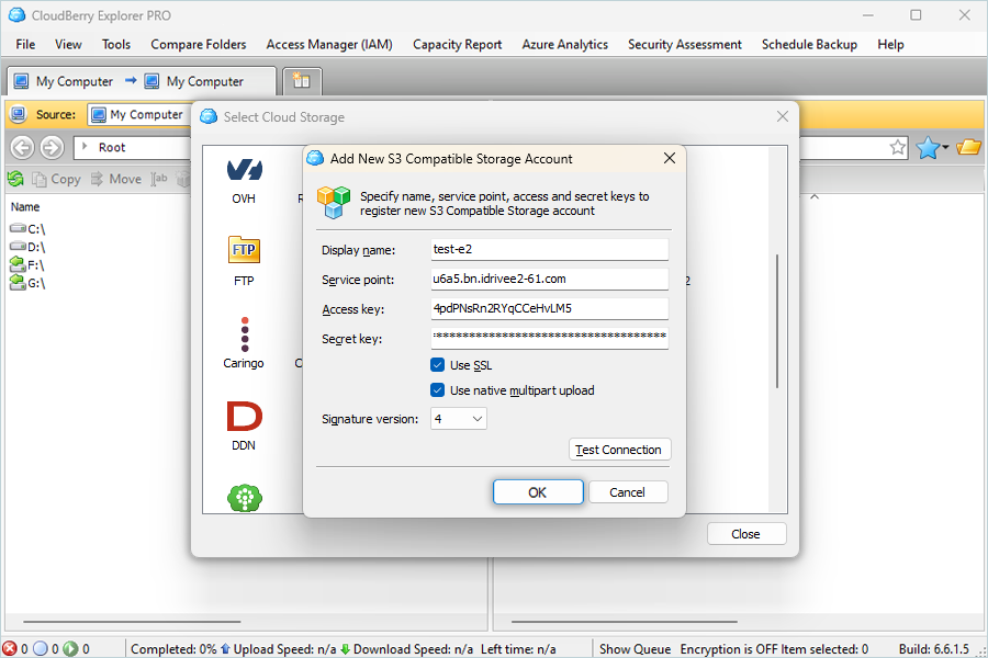 IDrive e2 with msp360 cloudberry explorer
