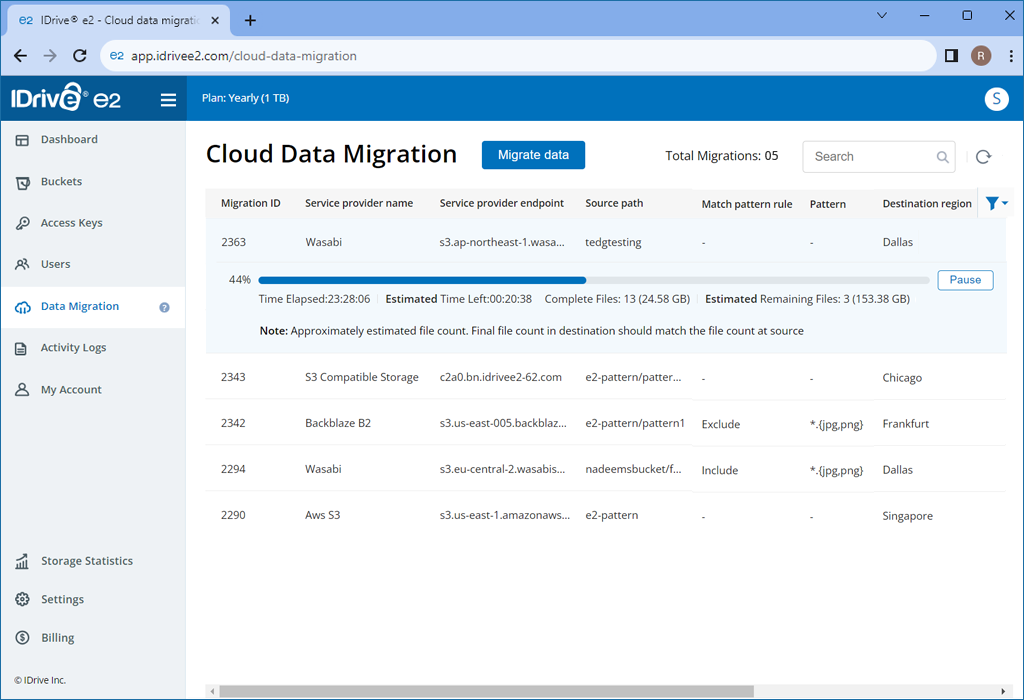 View the Status in the Data Migration tab