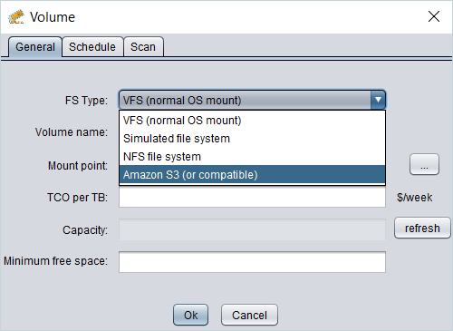 Select Amazon S3 as the FS Type