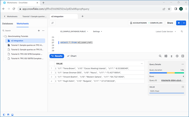 Snowflake guide - Run query screen in Snowflake