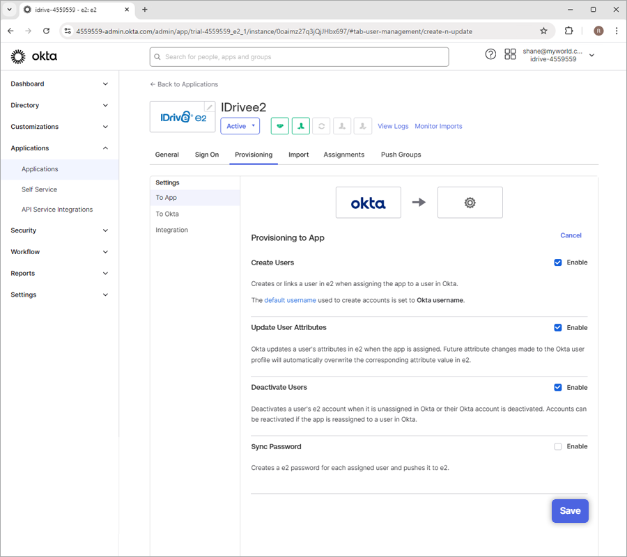 IDrive e2 sso page