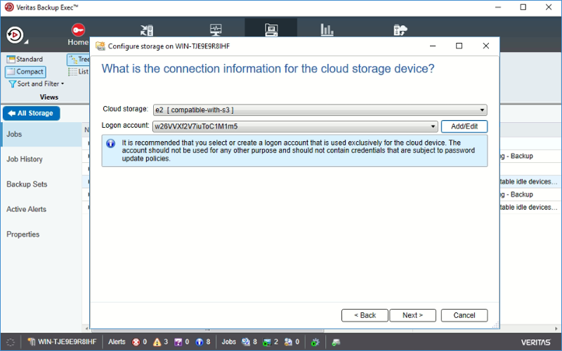 IDrive e2 with veritas backup Exec