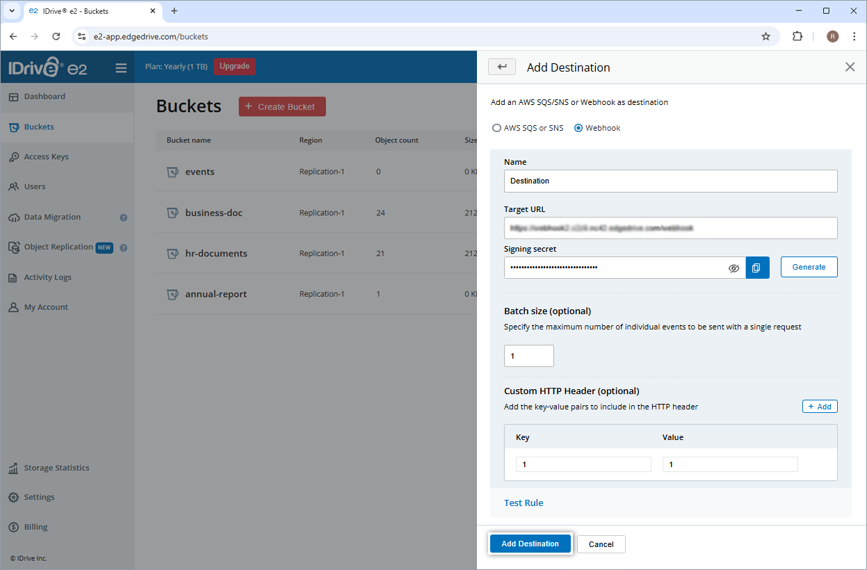 Hedef olarak bir webhook ekleyin