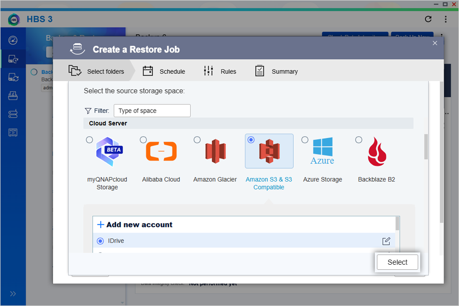 Select idrive and click select