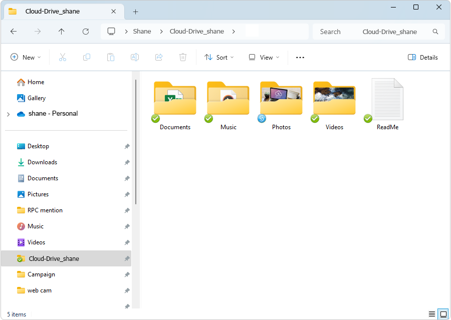 Blue and green sync status icons on files in Sync folder screenshot